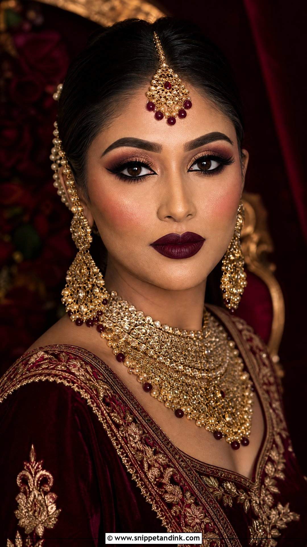Maroon Bollywood Bridal Makeup - Snippet and Ink - 20 Bollywood Bridal Look Ideas