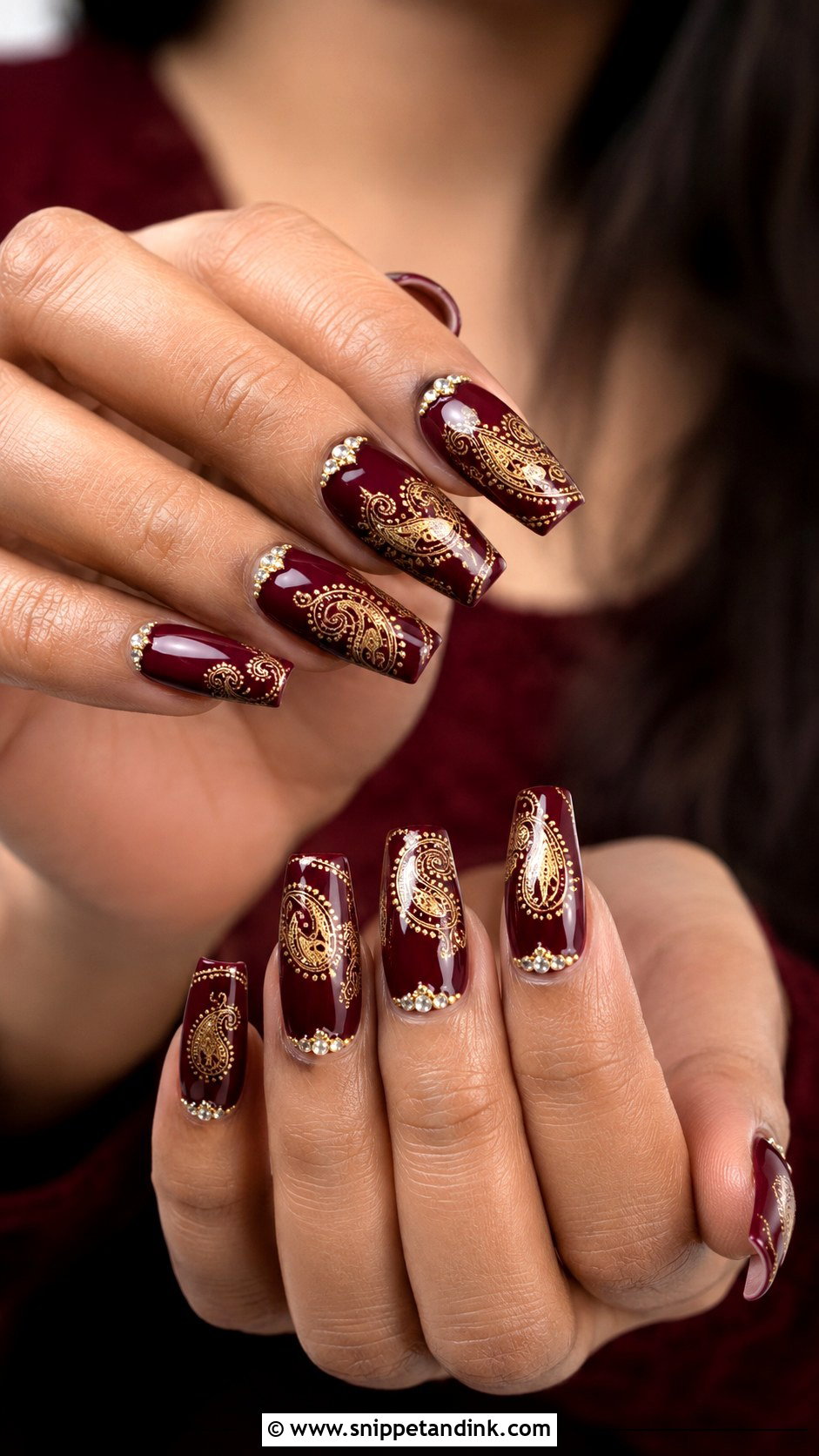 Maroon Bridal Desi Wedding Nails - Snippet and Ink - 30 Desi Wedding Nails