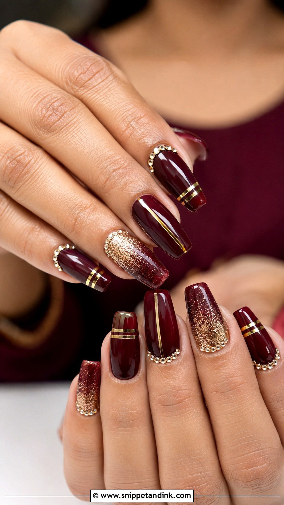 Maroon Bridal Engagement Nails - Snippet and Ink - 20 Indian Nail Art for Engagement Brides Ideas