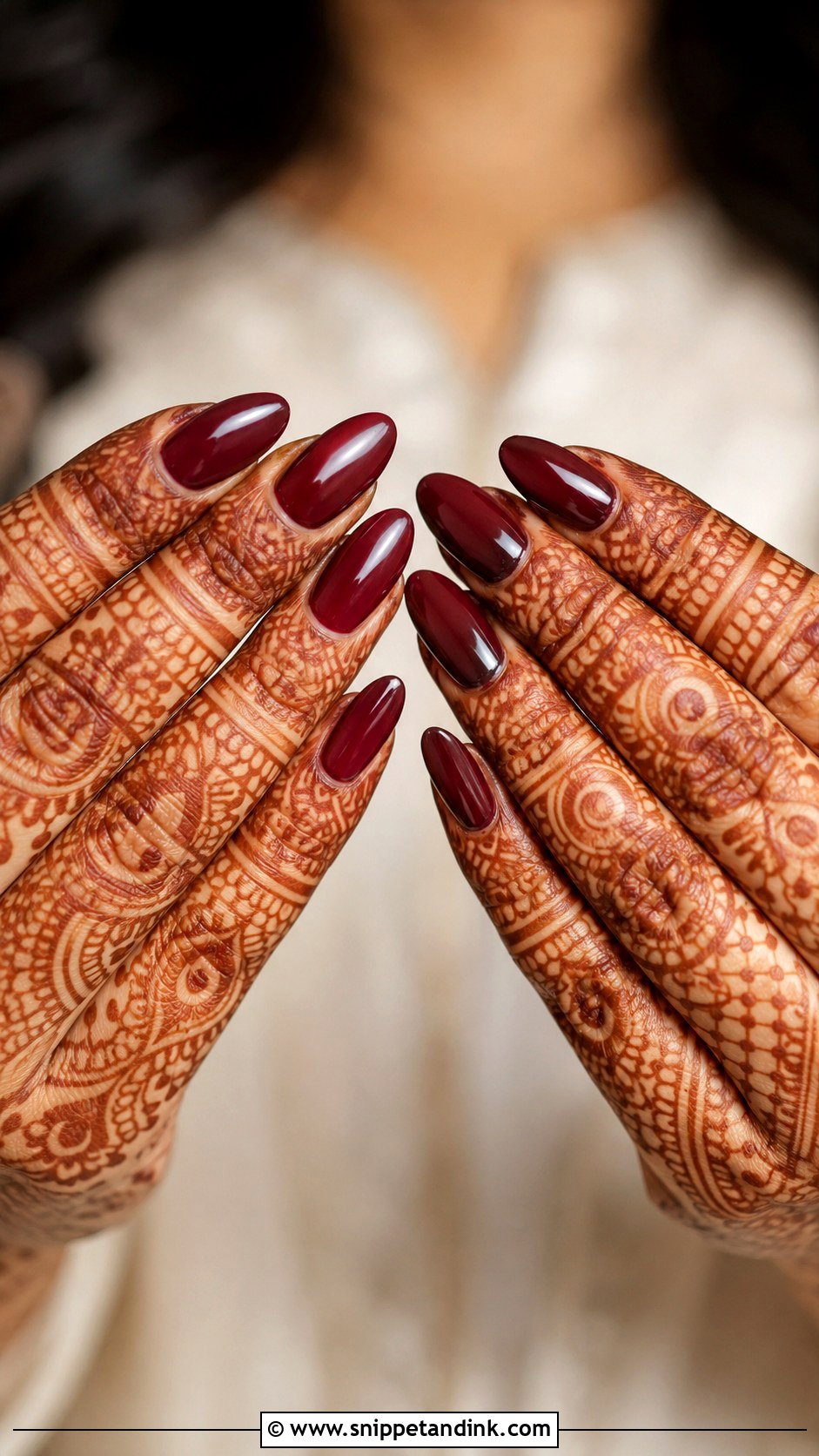 Maroon Bridal Nails With Mehendi - Snippet and Ink - 20 Bridal Nails with Mehendi