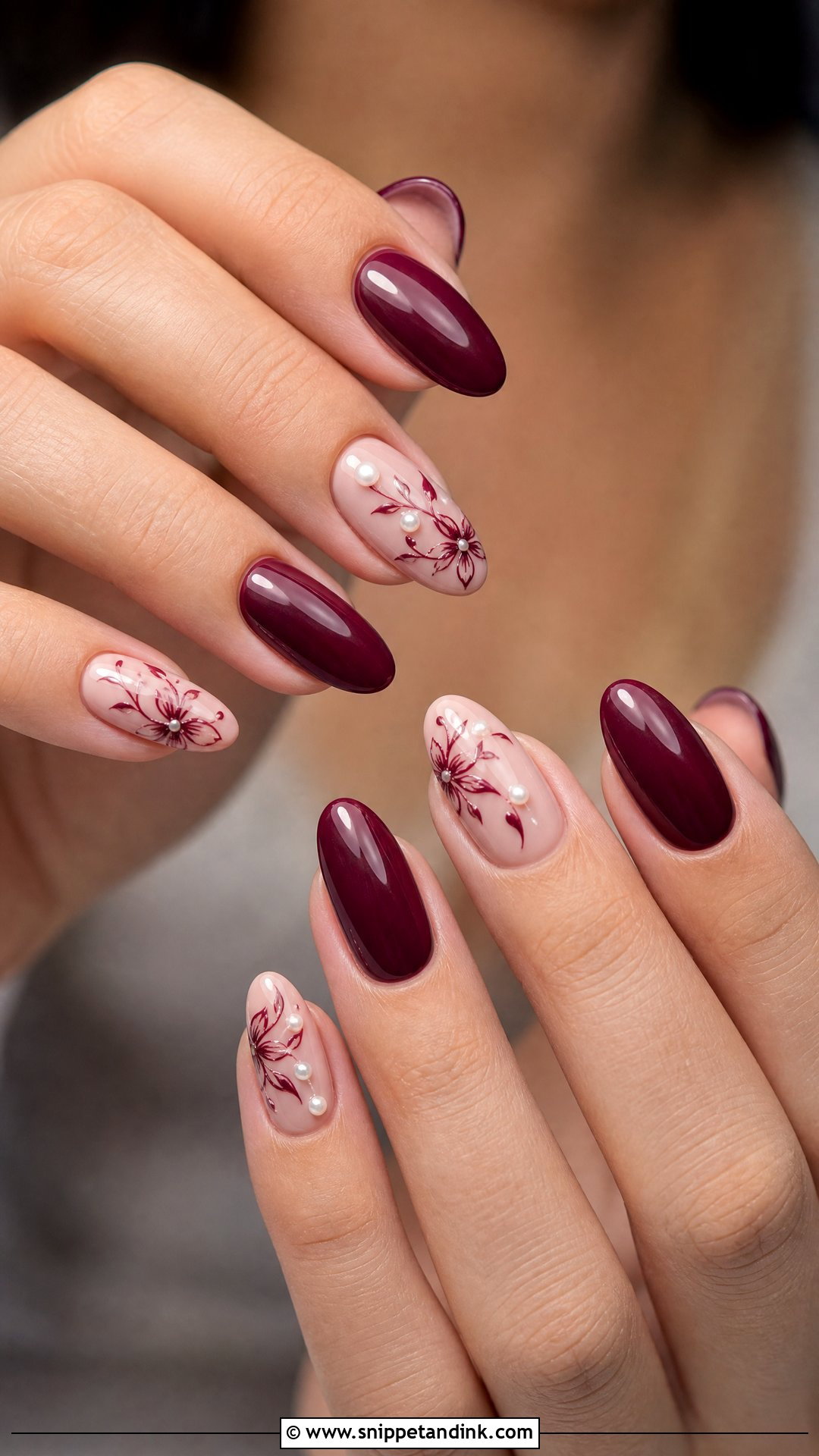 Maroon Bridal Nails With Nude Accent Nails - Snippet and Ink - 25 Maroon Bridal Nails