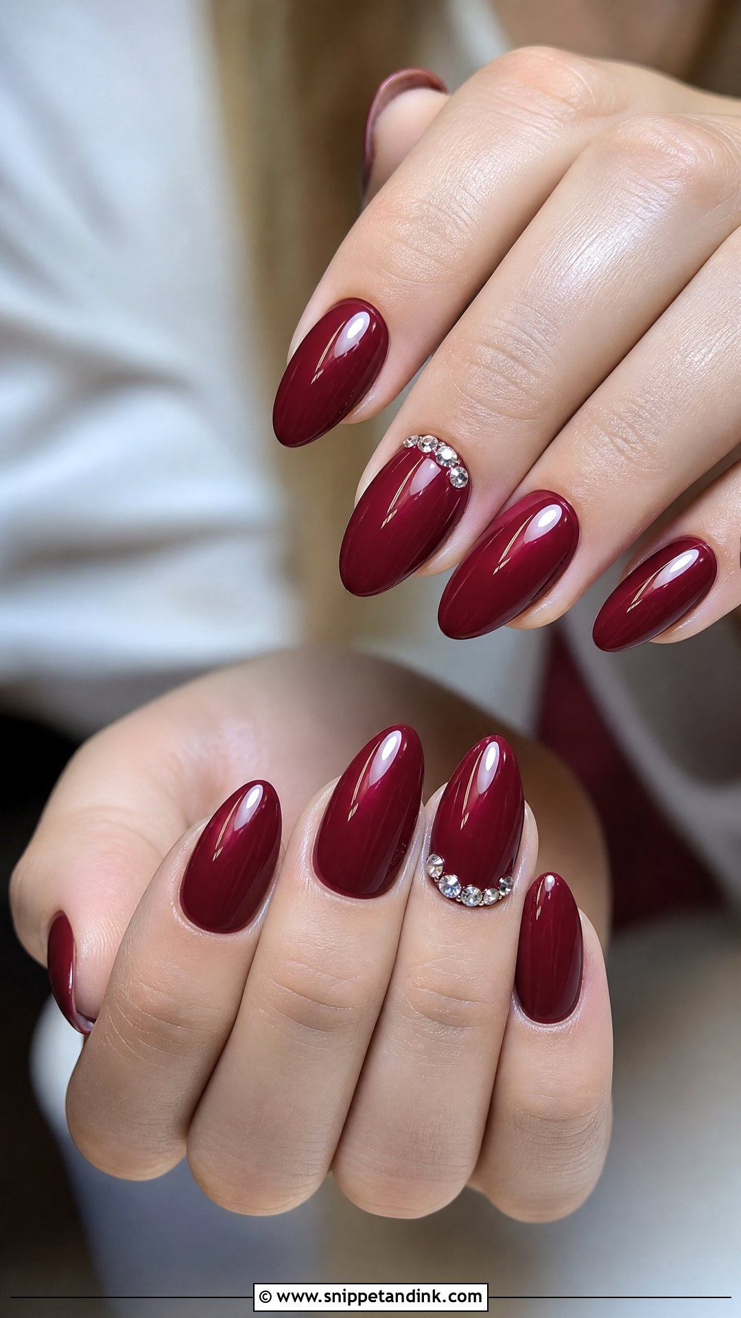 Maroon Bridal Nails With Rhinestones - Snippet and Ink - 25 Maroon Bridal Nails