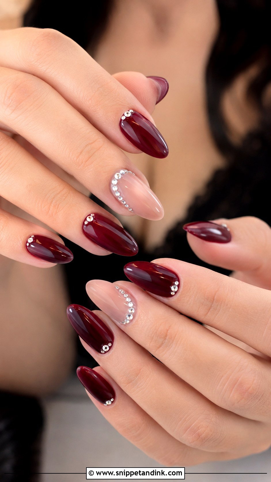 Maroon Bridal Nails With Rhinestones - Snippet and Ink - 20 Maroon Wedding Nails