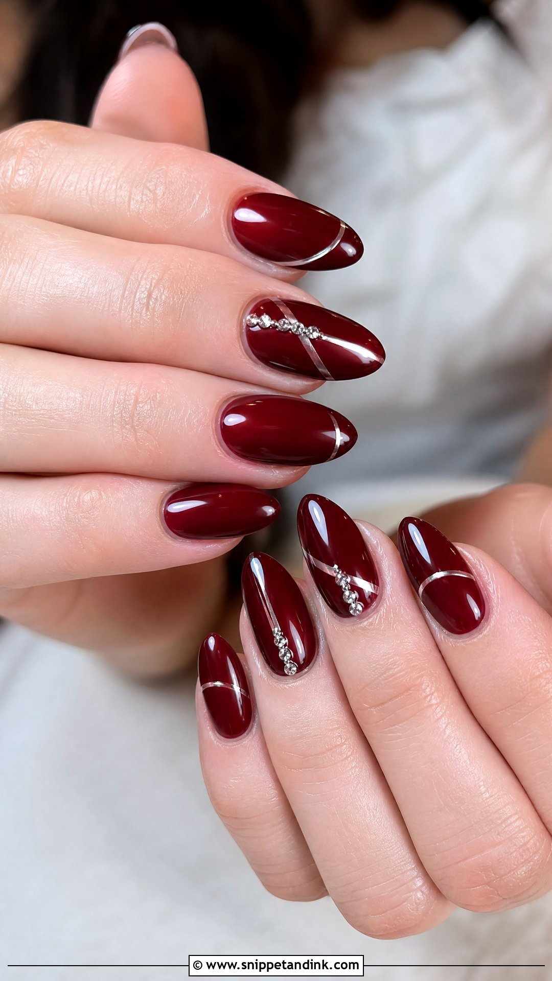 Maroon Bridal Nails With Silver Accents - Snippet and Ink - 25 Maroon Bridal Nails