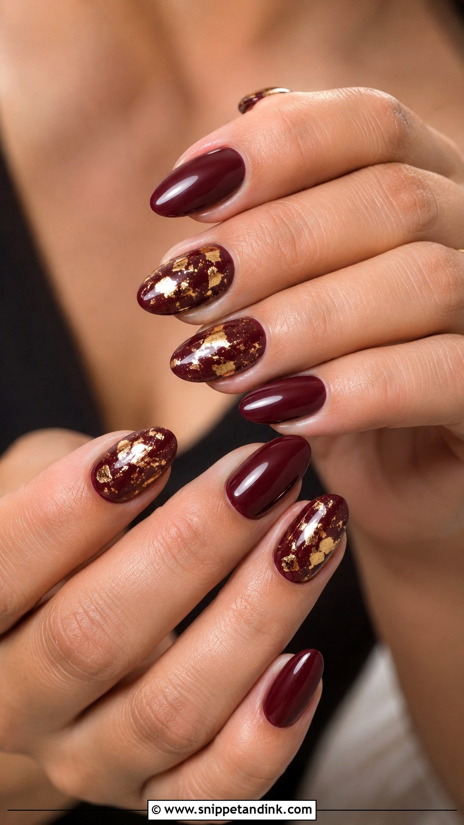 Maroon Bridesmaid Nails With Gold Foil - Snippet and Ink - 20 Indian Wedding Nails Bridesmaid