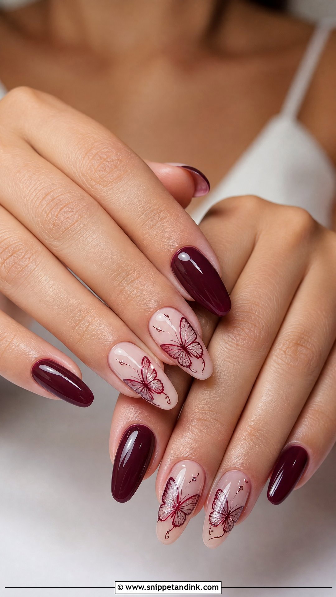 Maroon Butterfly Wedding Nails - Snippet and Ink - 25 Maroon Wedding Nail Art Ideas