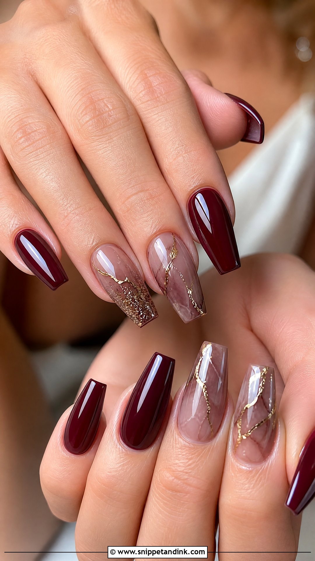 Maroon Coffin Wedding Nails - Snippet and Ink - 25 Maroon Wedding Nail Art Ideas