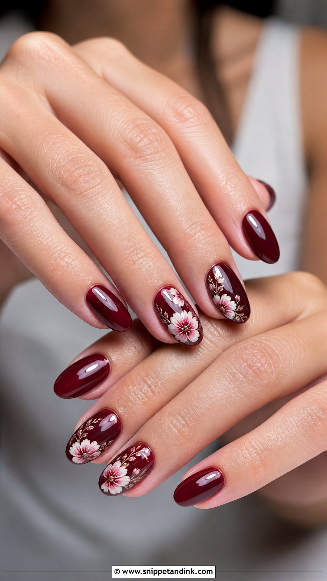 Maroon Floral Bridal Nails - Snippet and Ink - 25 Maroon Bridal Nails