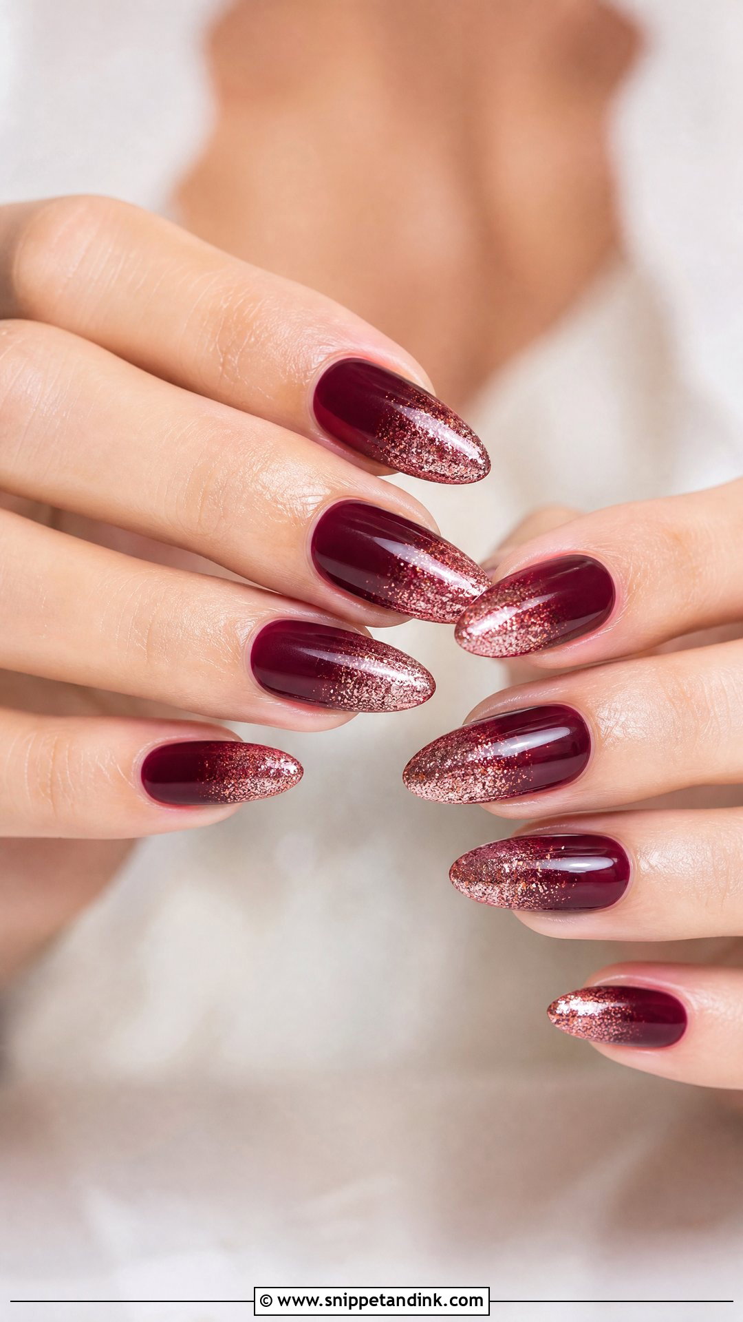 Maroon Glitter Ombre Wedding Nails - Snippet and Ink - 25 Maroon Wedding Nail Art Ideas