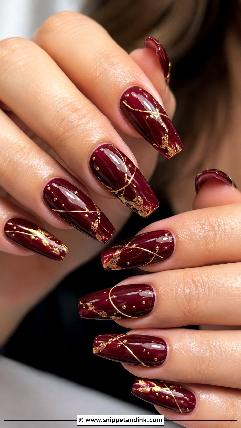 Maroon Gold Nails - Snippet and Ink - 20 Nail Art Designs for Wedding Functions
