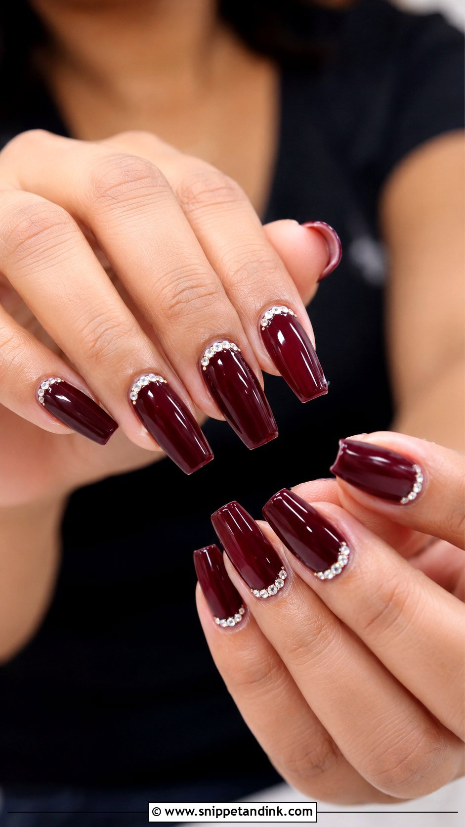 Maroon Indian Bride Nails With Rhinestones - Snippet and Ink - 20 Indian Bride Wedding Nails
