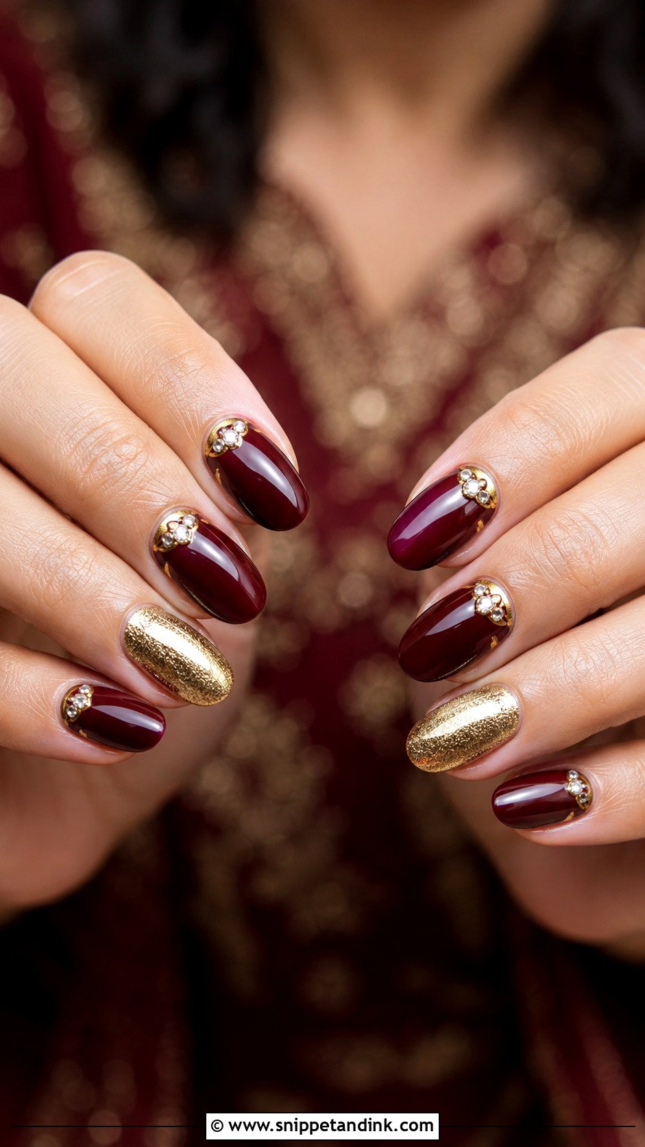Maroon Indian Bride Wedding Nails - Snippet and Ink - 20 Elegant Indian Bride Wedding Nails