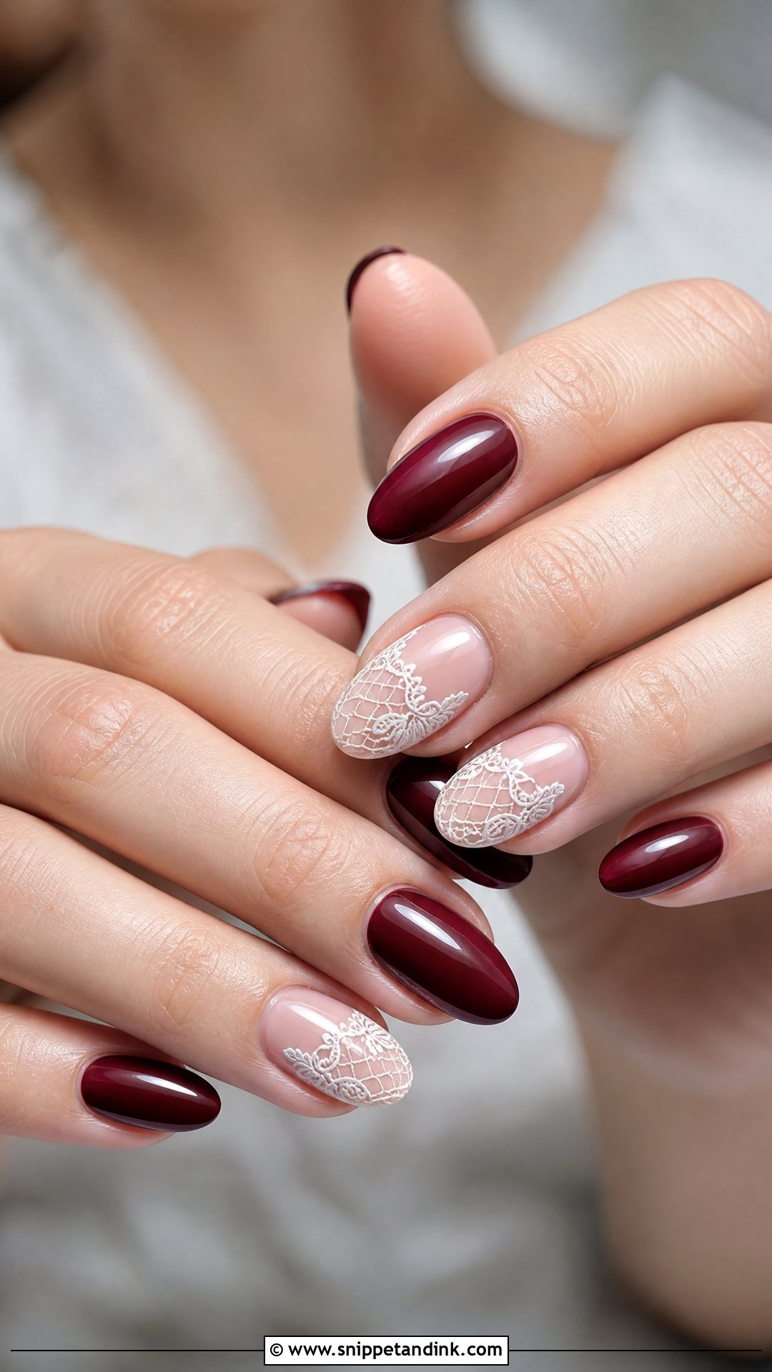 Maroon Lace Bridal Nails - Snippet and Ink - 25 Maroon Bridal Nails