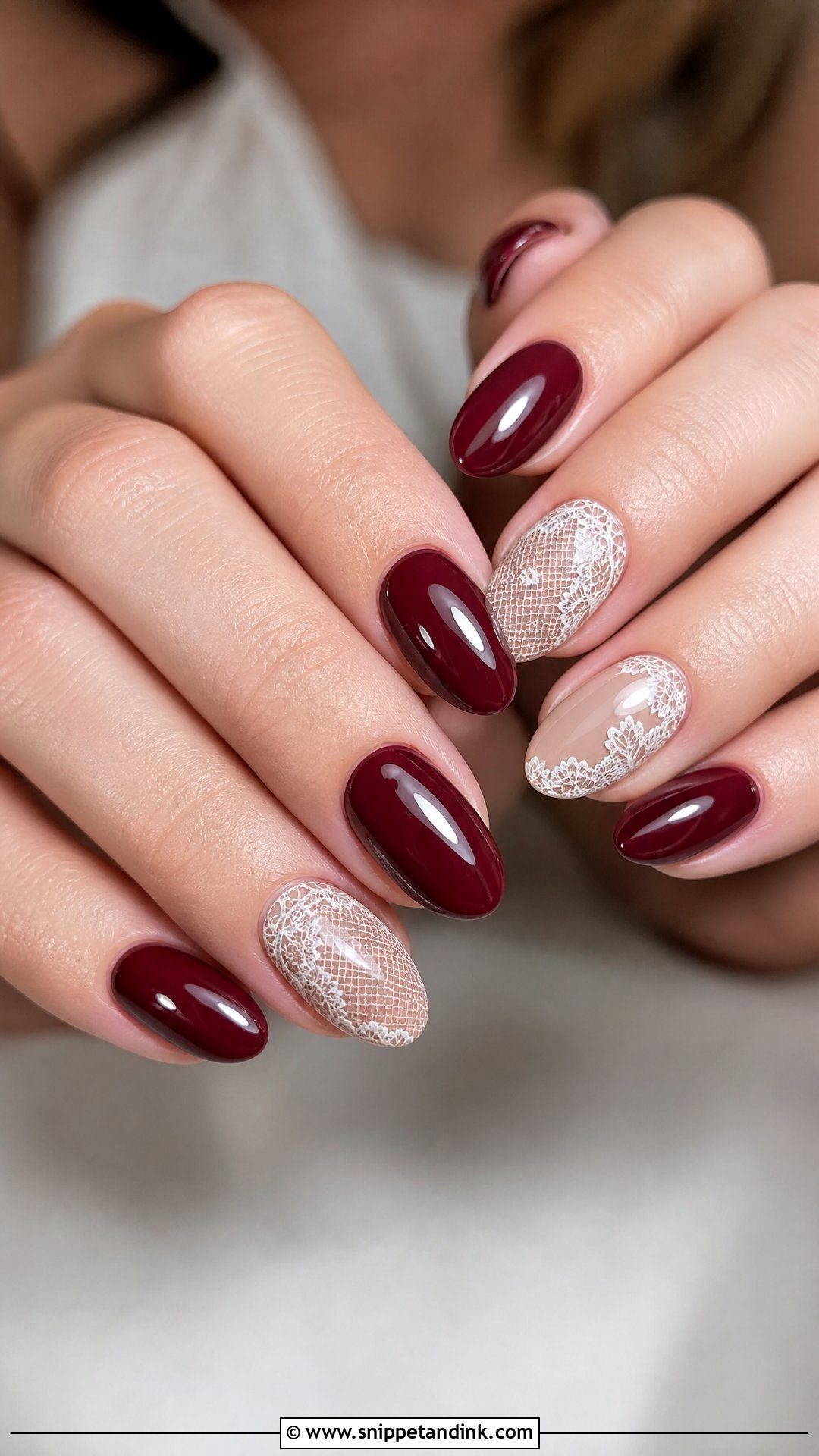 Maroon Lace Wedding Nails - Snippet and Ink - 25 Maroon Wedding Nail Art Ideas