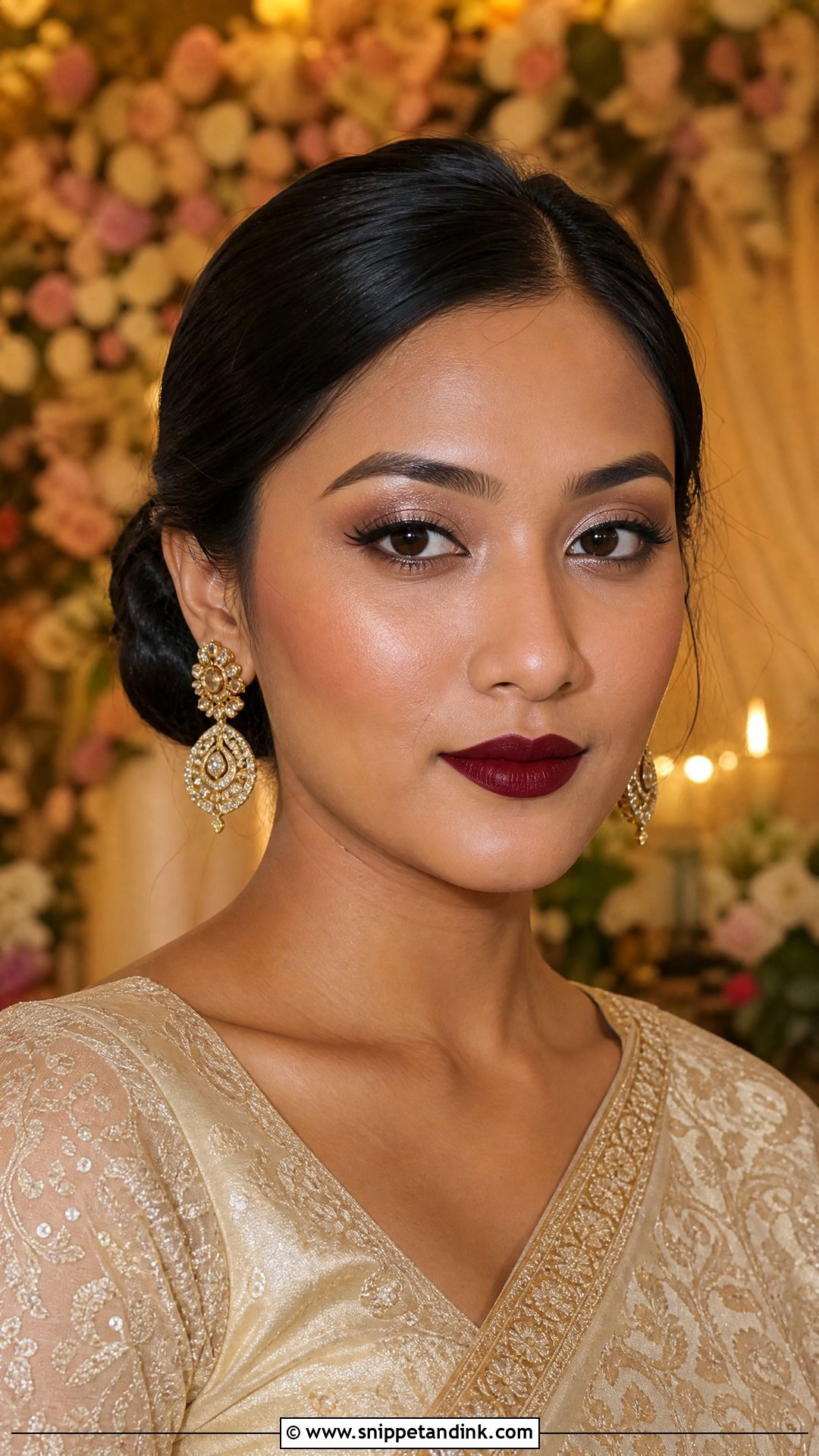 Maroon Lip Indian Wedding Guest Makeup - Snippet and Ink - 25 Indian Wedding Guest Makeup Ideas