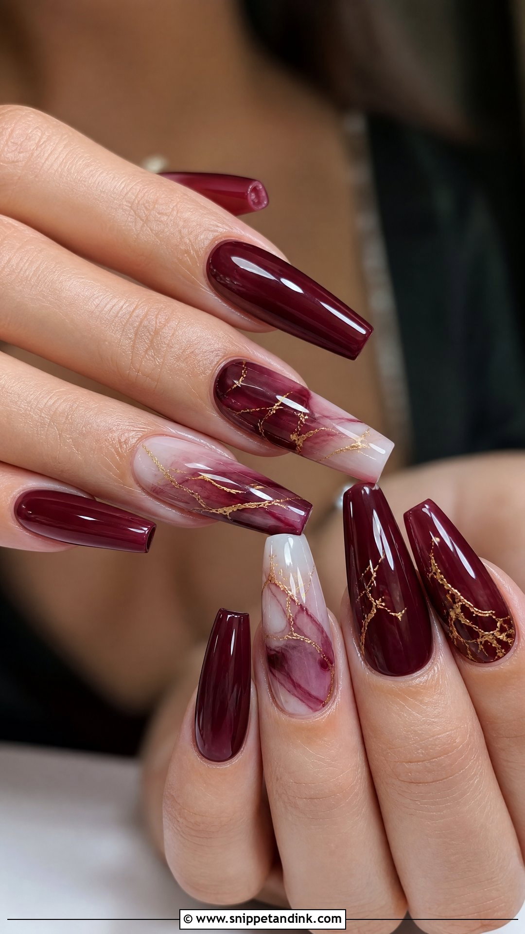 Maroon Marble Bridal Nails - Snippet and Ink - 25 Maroon Bridal Nails