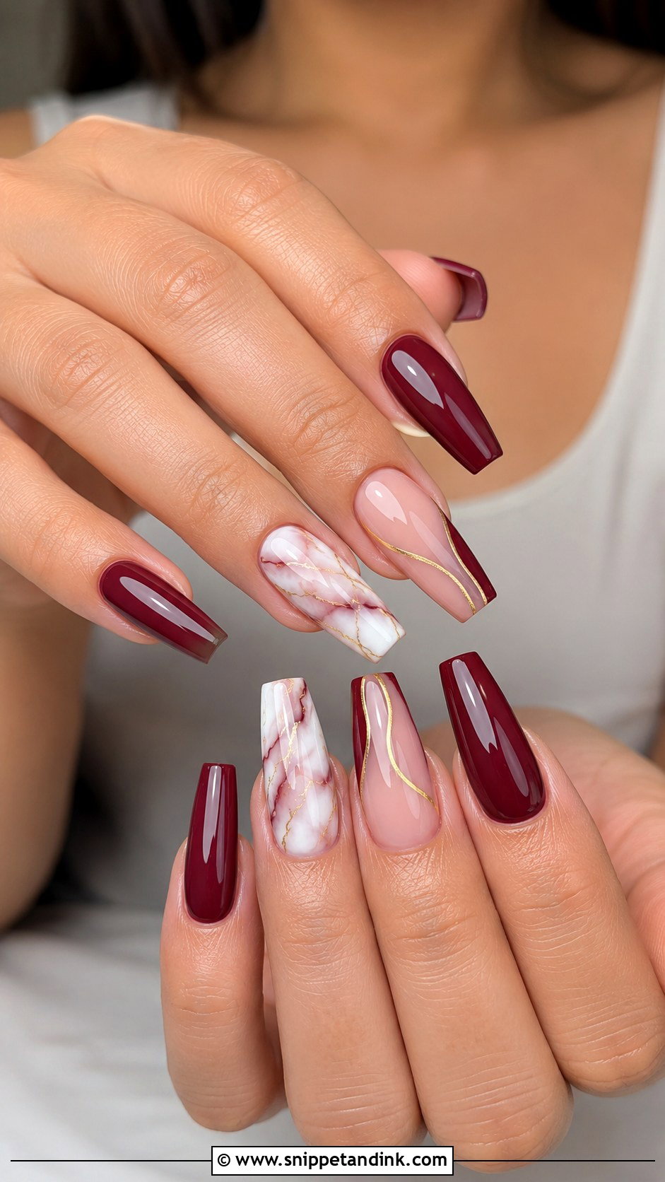 Maroon Marble Wedding Nails - Snippet and Ink - 20 Maroon Wedding Nails