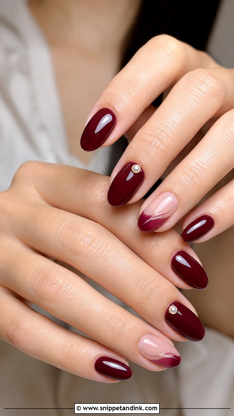 Maroon Nails With Pearl Accents - Snippet and Ink - 20 Maroon Wedding Nails