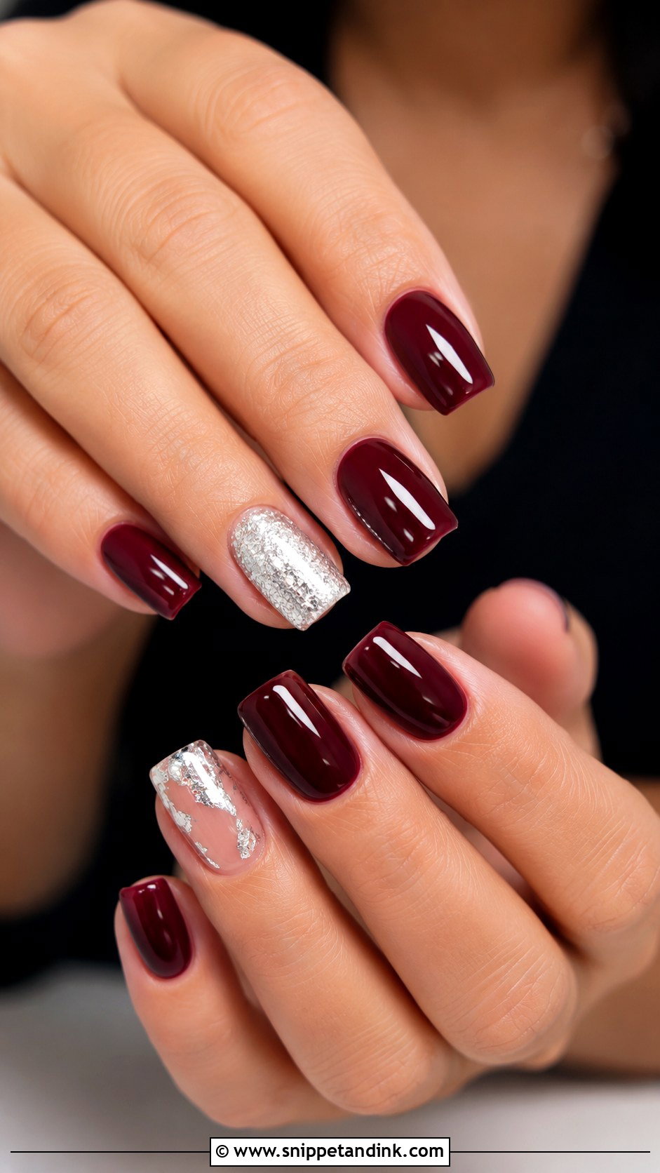 Maroon Nails With Silver Accent - Snippet and Ink - 20 Maroon Wedding Nails