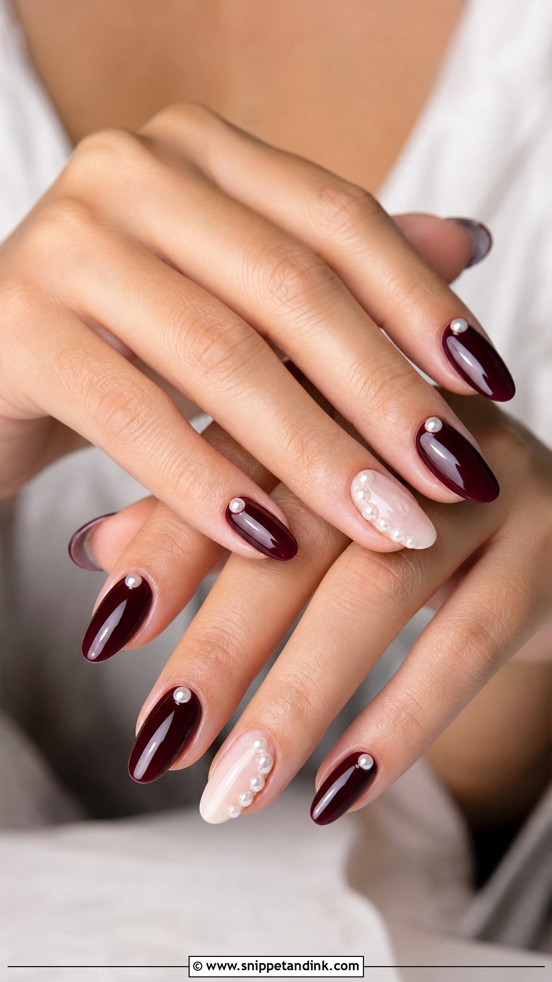Maroon Pearl Bridal Nails - Snippet and Ink - 25 Maroon Bridal Nails