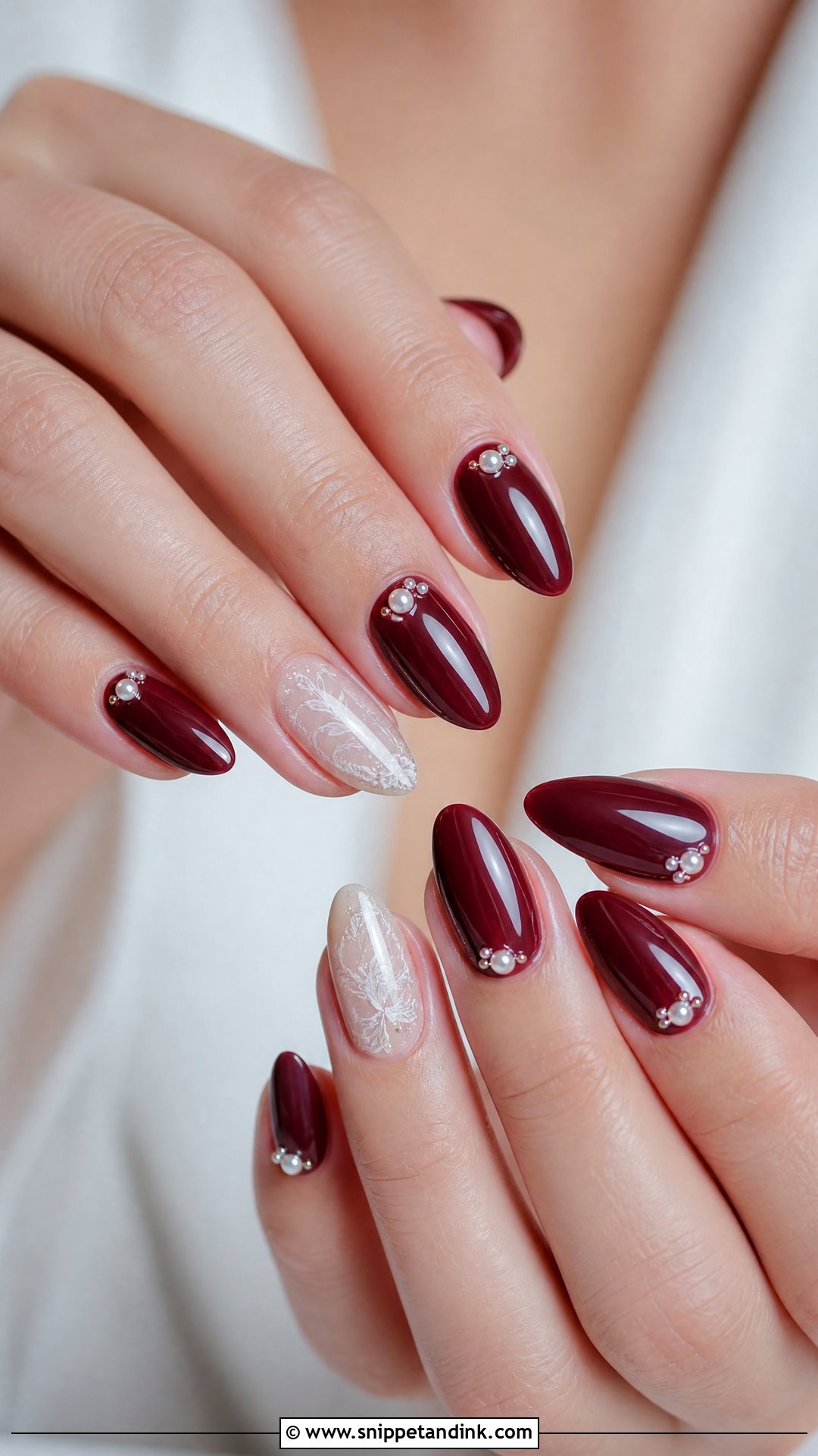 Maroon Pearl Wedding Nails - Snippet and Ink - 25 Maroon Wedding Nail Art Ideas