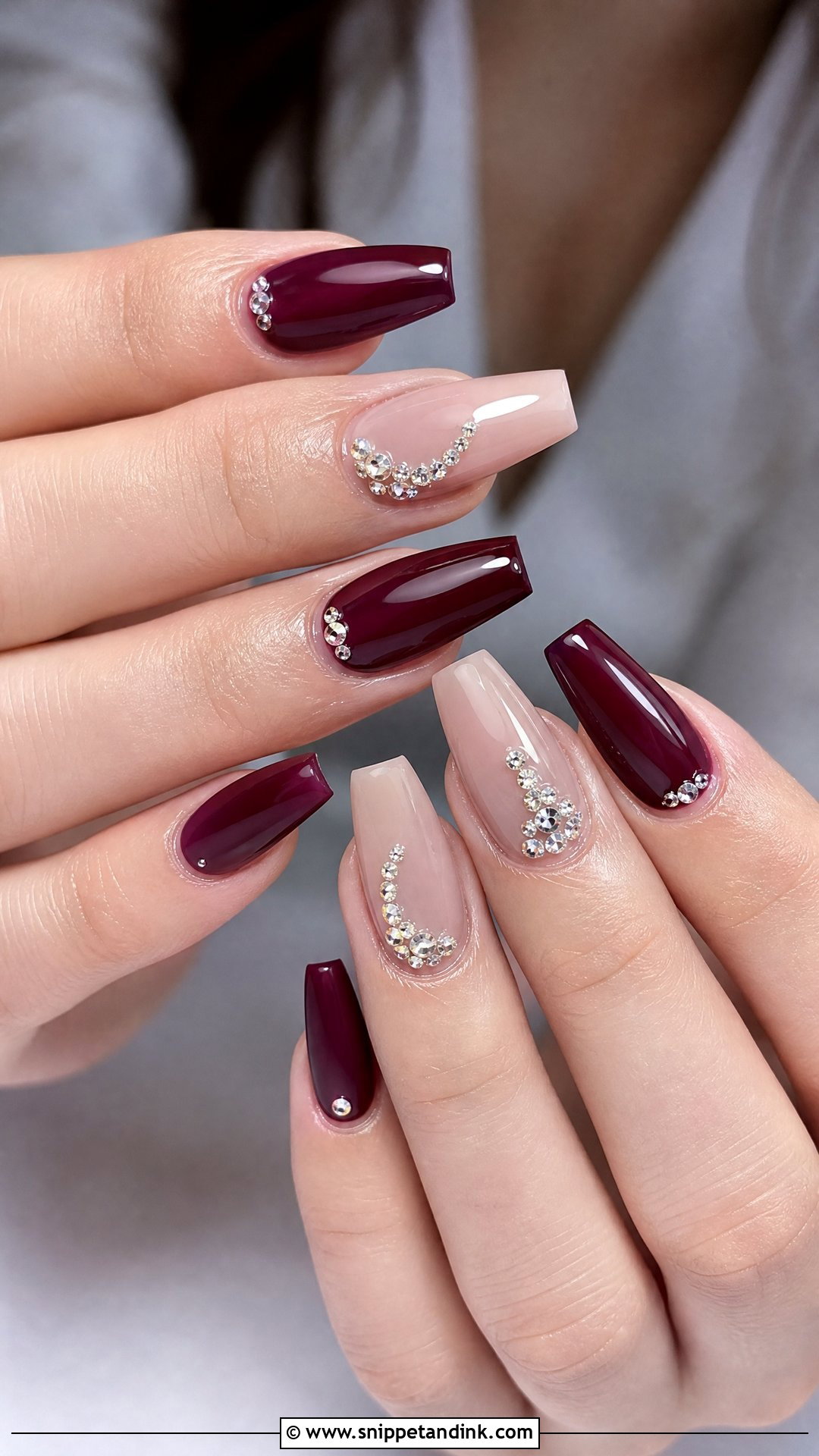 Maroon Rhinestone Wedding Nails - Snippet and Ink - 25 Maroon Wedding Nail Art Ideas