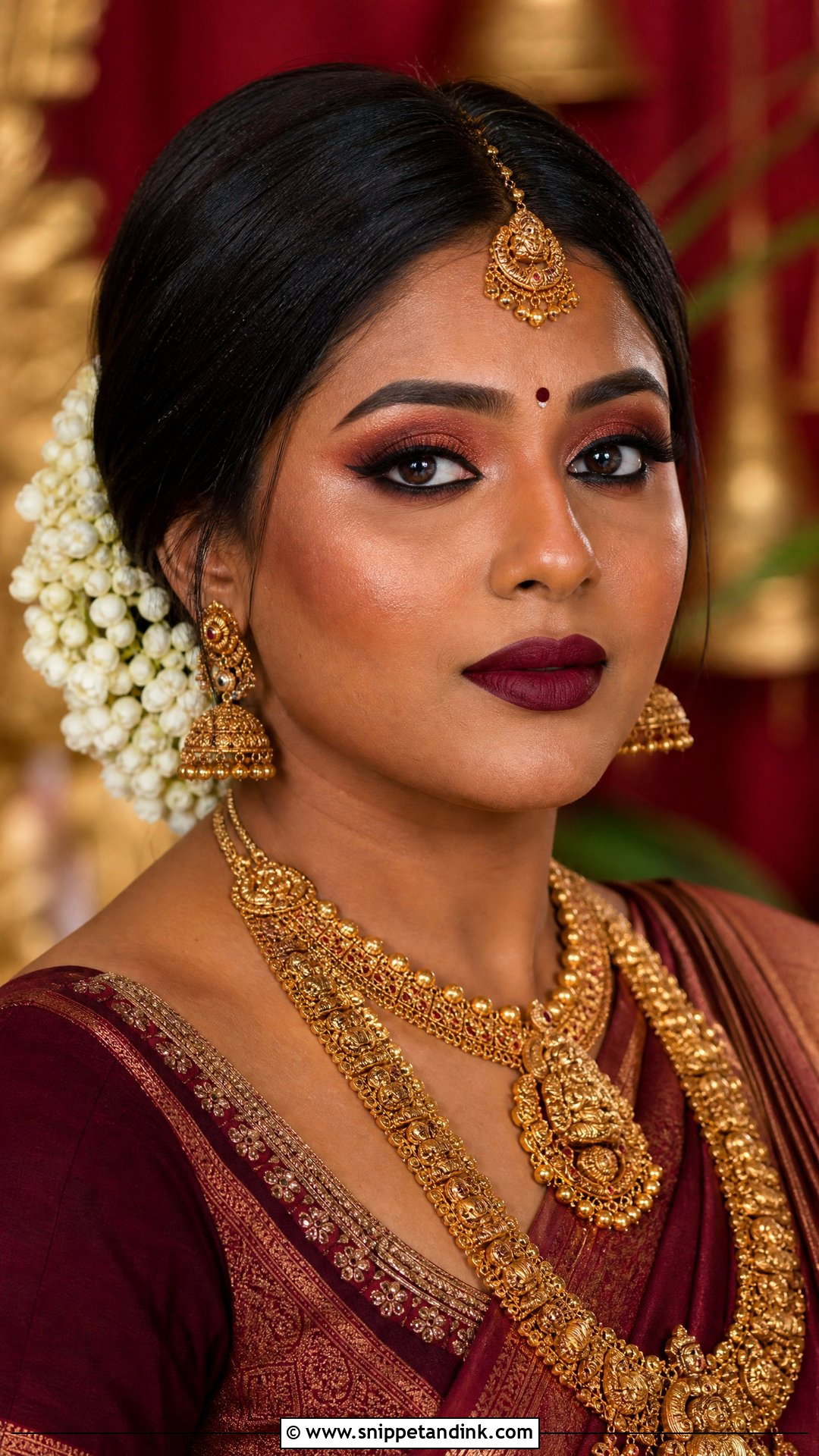 Maroon South Indian Bridal Makeup - Snippet and Ink - 20 Traditional South Indian Bridal Makeup Ideas