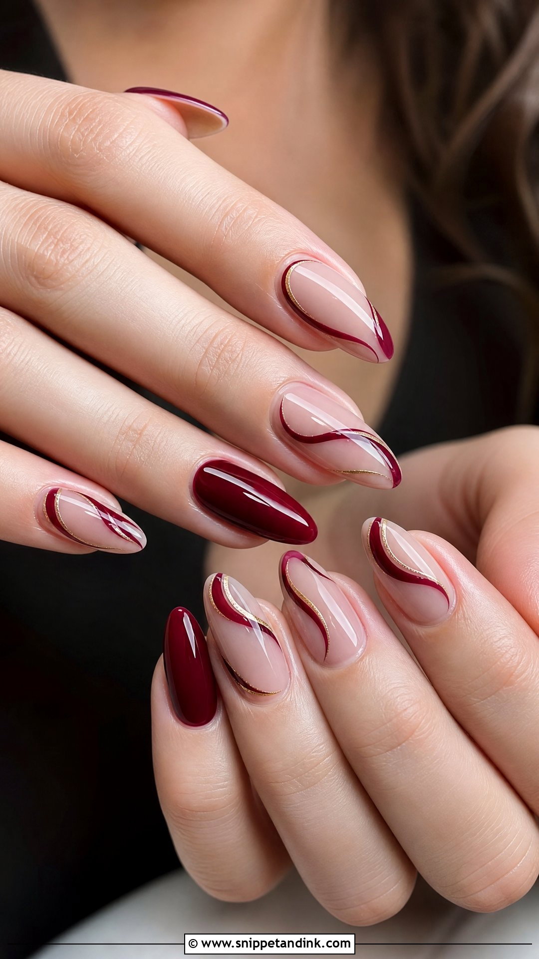 Maroon Swirl Wedding Nails - Snippet and Ink - 25 Maroon Wedding Nail Art Ideas