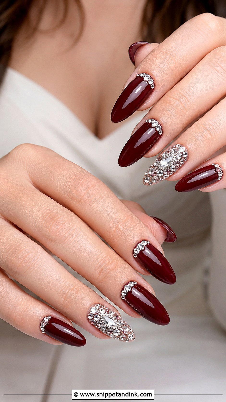 Maroon Wedding Nails With Rhinestones - Snippet and Ink - 20 Maroon Wedding Nails for Bride