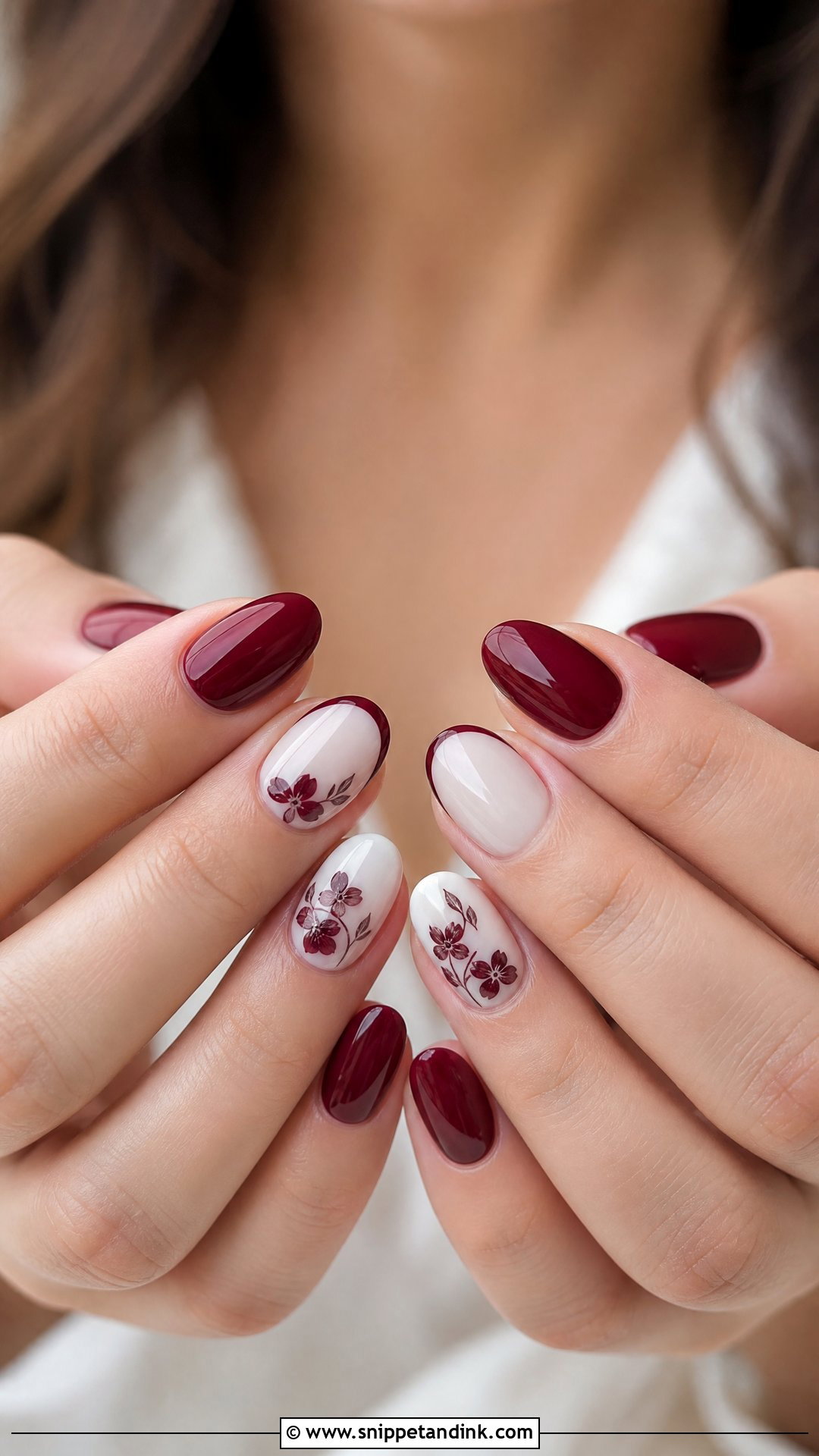 Maroon White Wedding Nails - Snippet and Ink - 25 Maroon Wedding Nail Art Ideas