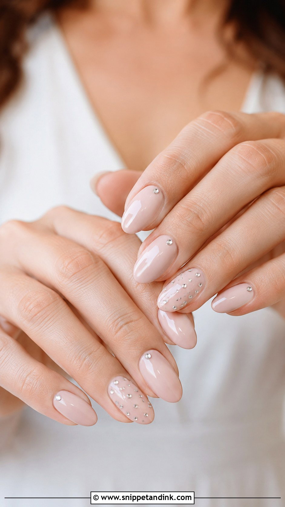 Marriage Neutral Nails With Rhinestones - Snippet and Ink - 20 Marriage Nail Art Ideas