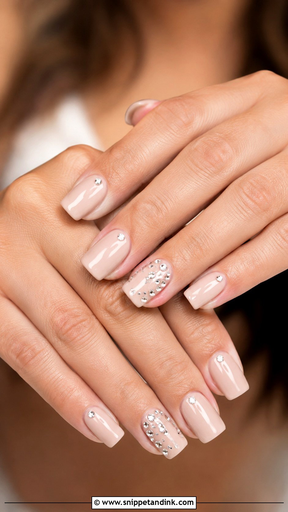 Marriage Nude Nails With Rhinestones - Snippet and Ink - 20 Nail Art Designs for Marriage