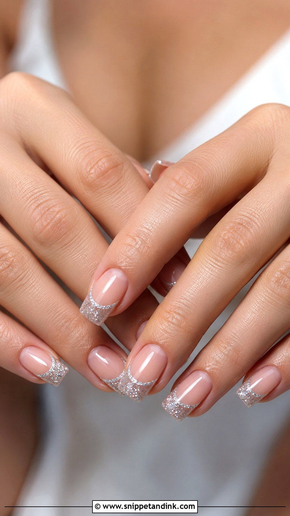 Marriage Silver Glitter French Nails - Snippet and Ink - 20 Marriage Nail Art Ideas