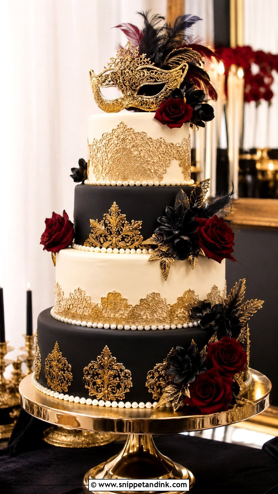 Masquerade Halloween Wedding Cake - Snippet and Ink - 25 Elegant Halloween Wedding Cake Ideas