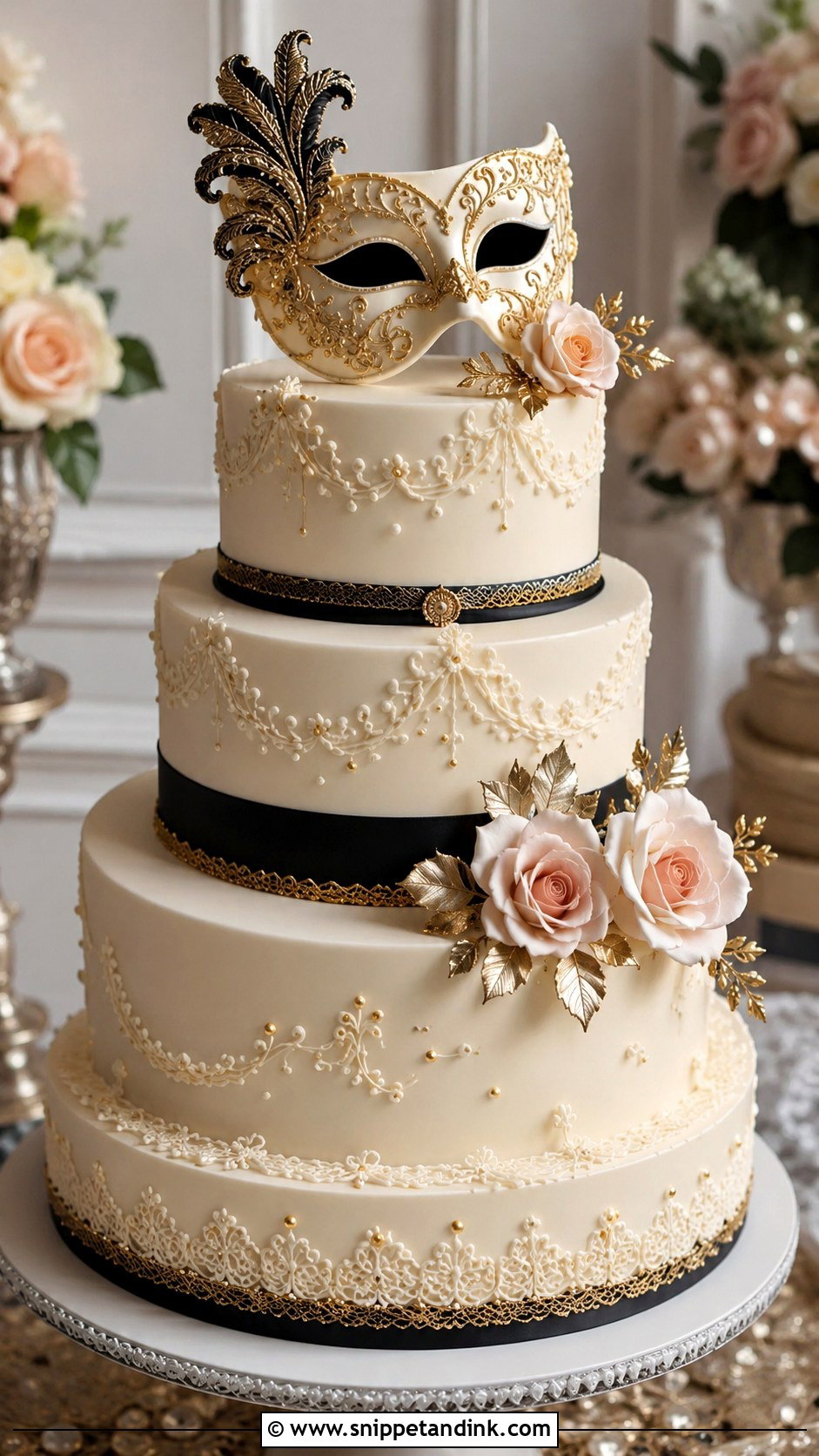 Masquerade Wedding Cake With Buttercream - Snippet and Ink - 20 Masquerade Wedding Cake Ideas