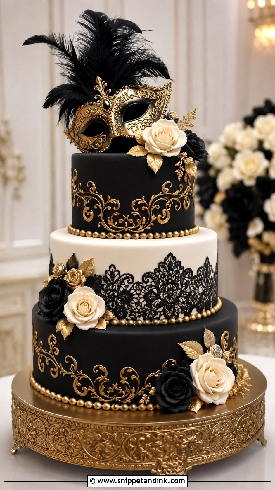 Masquerade Wedding Cake With Fondant - Snippet and Ink - 20 Masquerade Wedding Cake Ideas