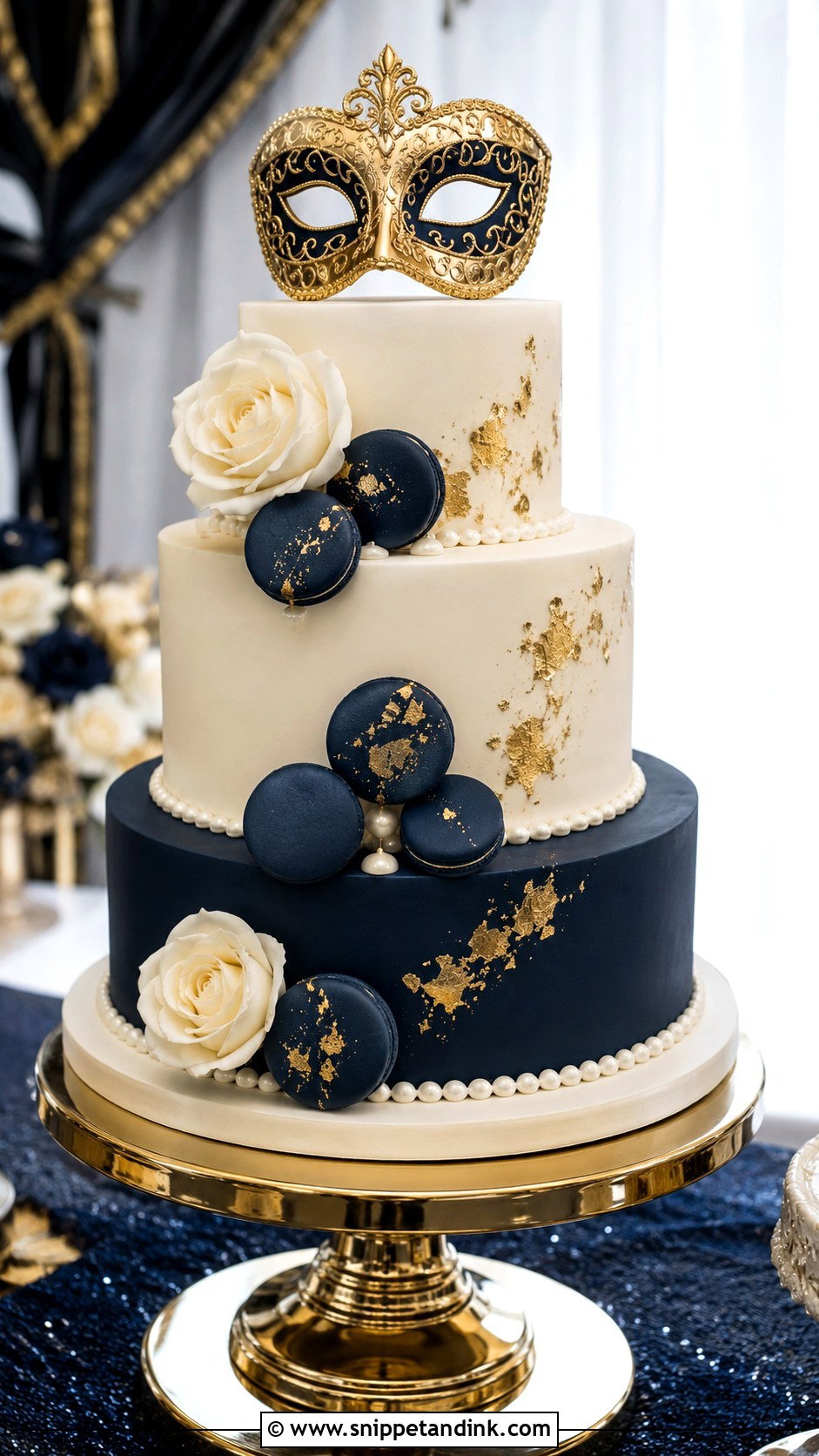 Masquerade Wedding Cake With Navy - Snippet and Ink - 20 Masquerade Wedding Cake Ideas