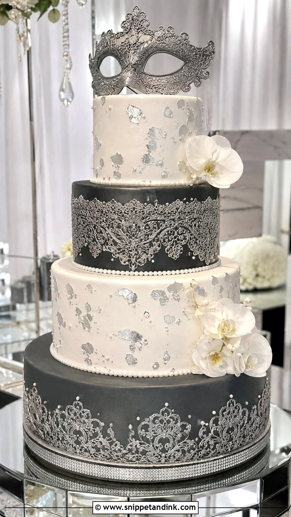 Masquerade Wedding Cake With Silver - Snippet and Ink - 20 Masquerade Wedding Cake Ideas