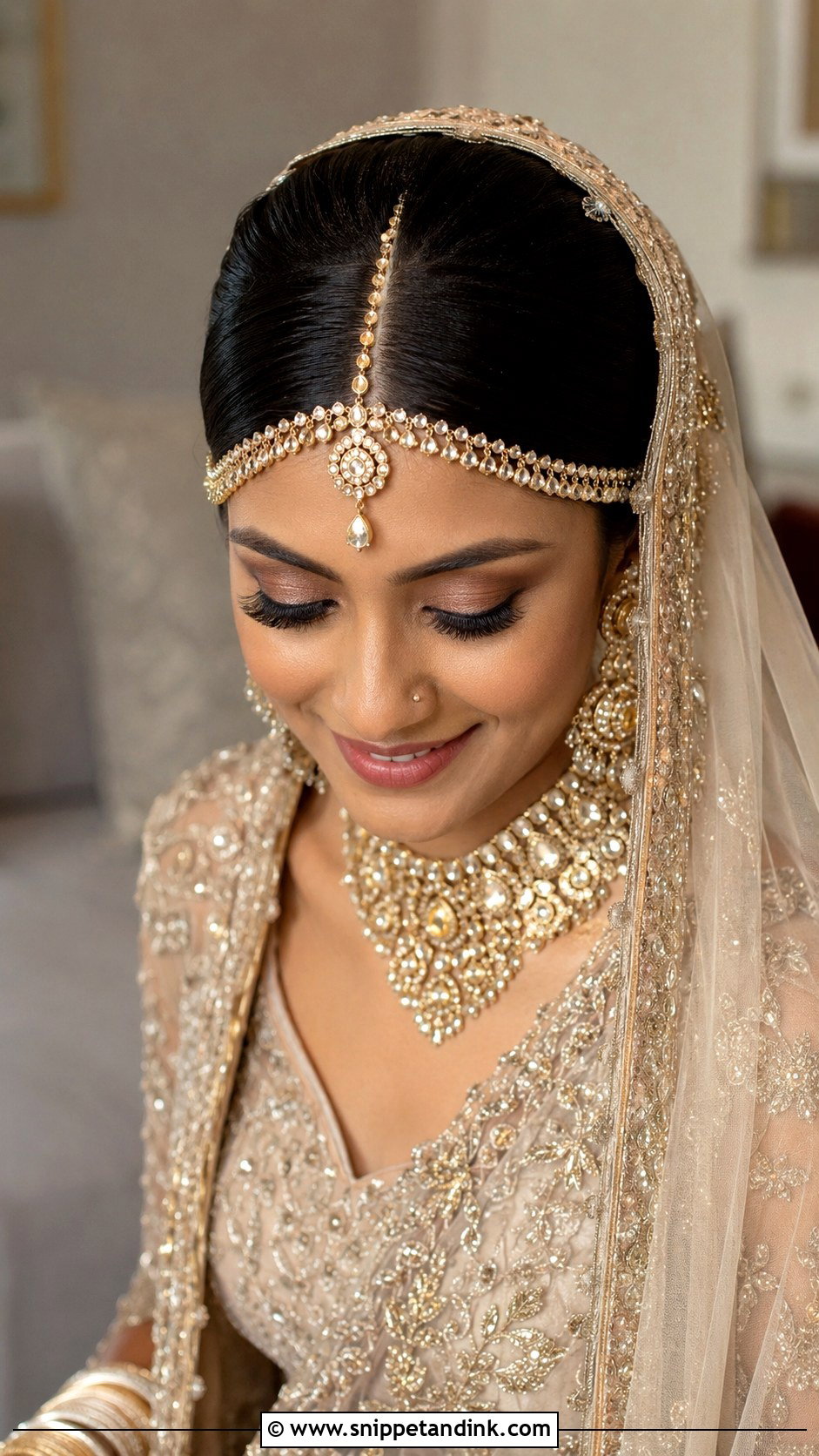 Matha Patti With Center Part Bridal Bun - Snippet and Ink - 15 Indian Bridal Hair Accessories