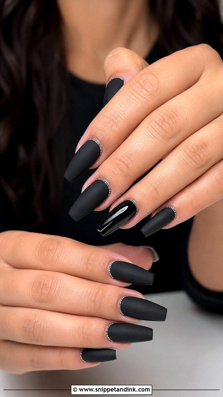 Matte Black Alt Wedding Nails - Snippet and Ink - 20 Alt Wedding Nails