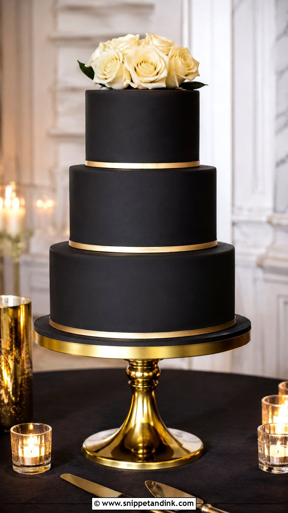Matte Black And Gold Wedding Cake - Snippet and Ink - 25 Black and Gold Cake Ideas for Wedding