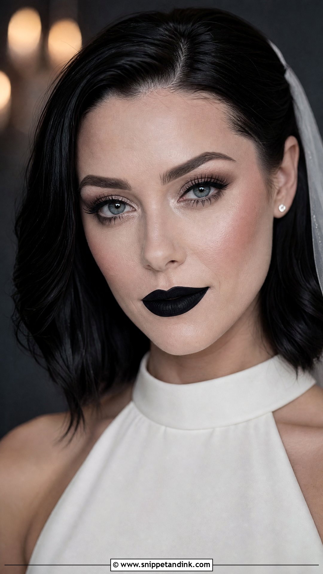 Matte Black Lip Bridal Makeup - Snippet and Ink - 20 Alternative Bridal Makeup Ideas