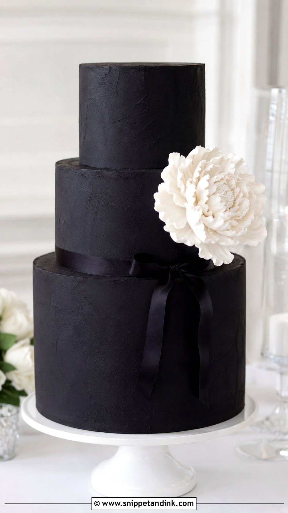Matte Black Wedding Cake - Snippet and Ink - 20 Black Wedding Cake Ideas