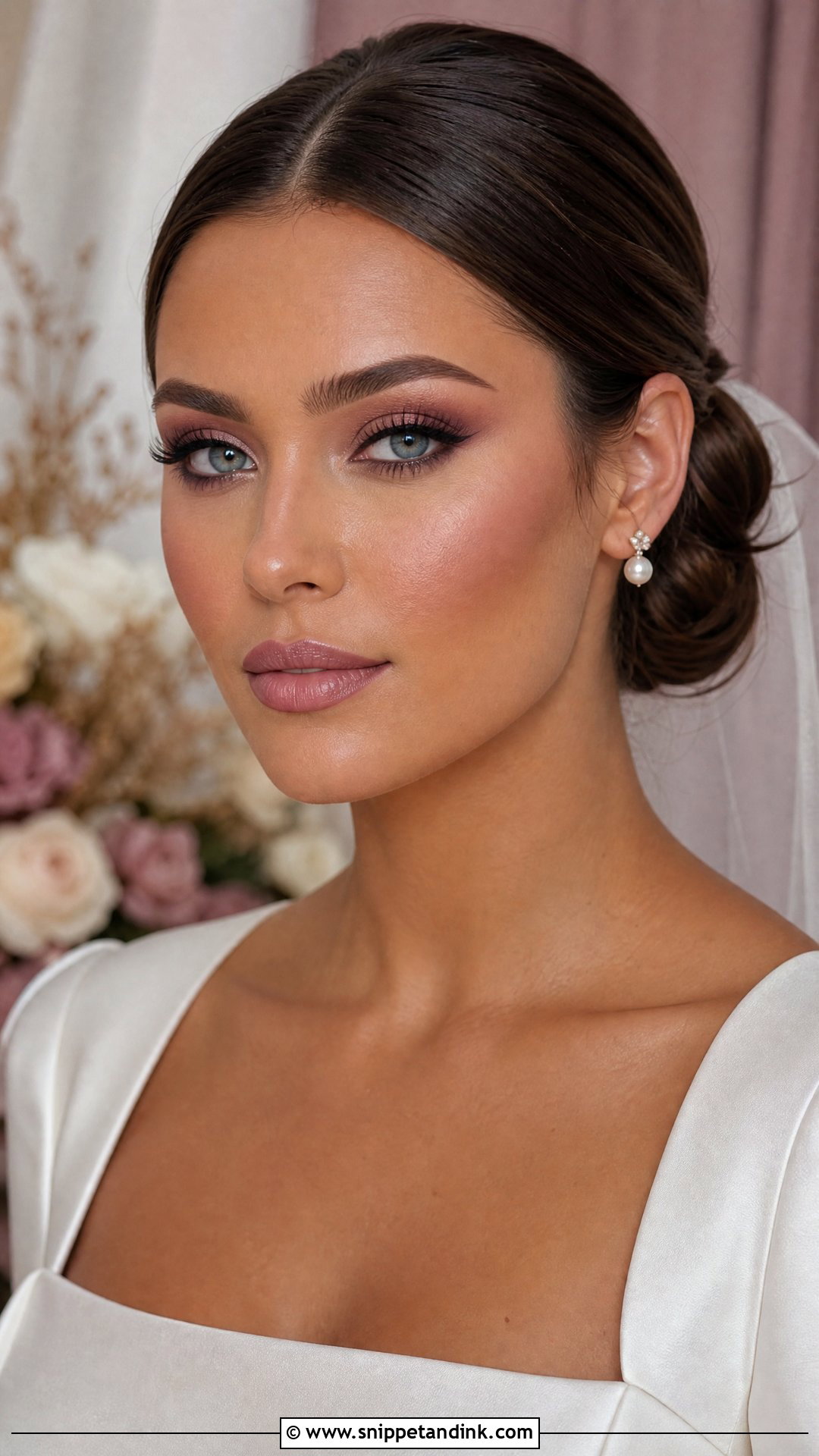 Matte Mauve Bridal Makeup For Blue Eyes - Snippet and Ink - 20 Fall Wedding Makeup for Bride Blue Eyes