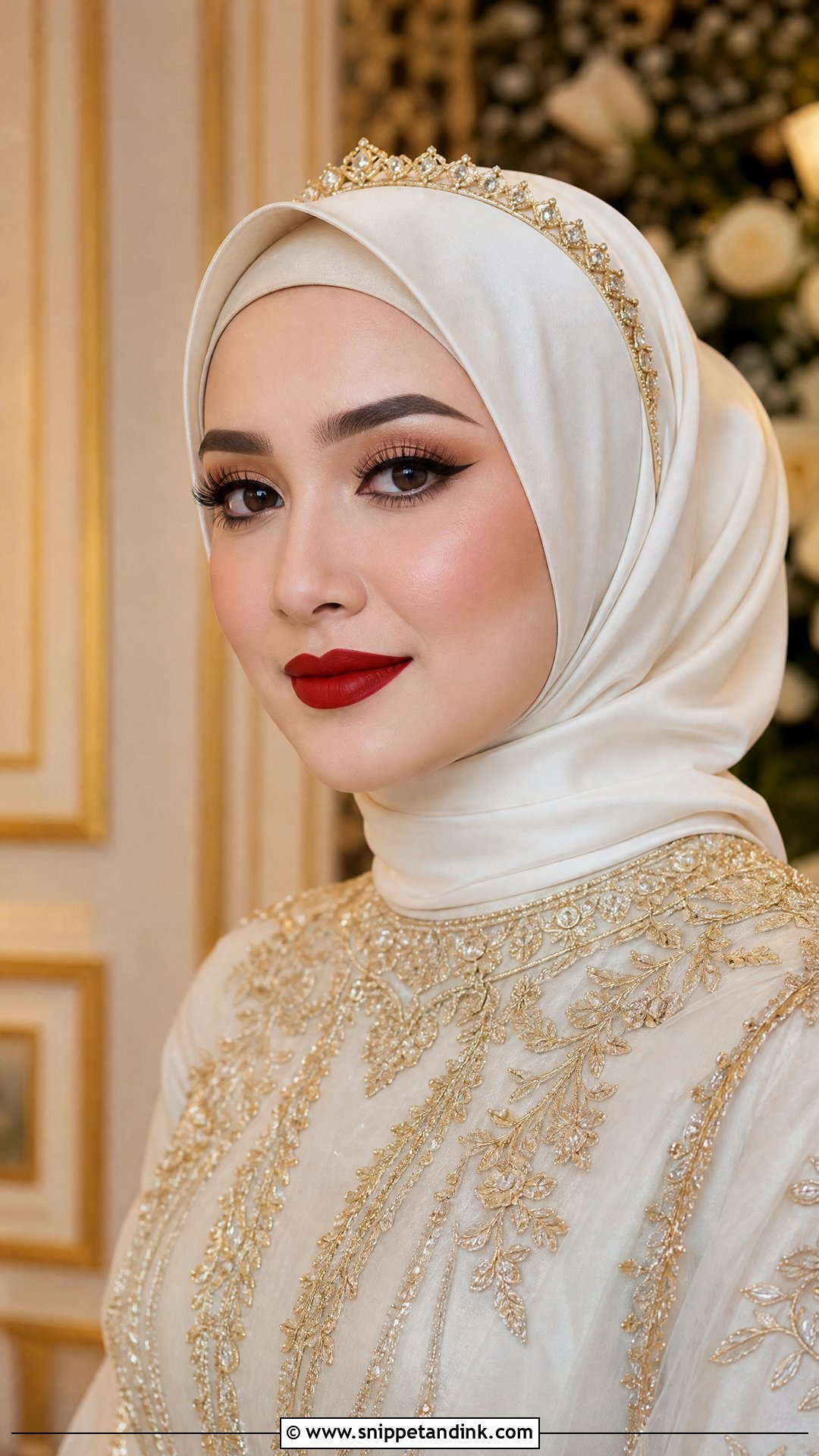 Matte Muslim Bridal Makeup With Red Lip - Snippet and Ink - 20 Muslim Bridal Makeup Ideas
