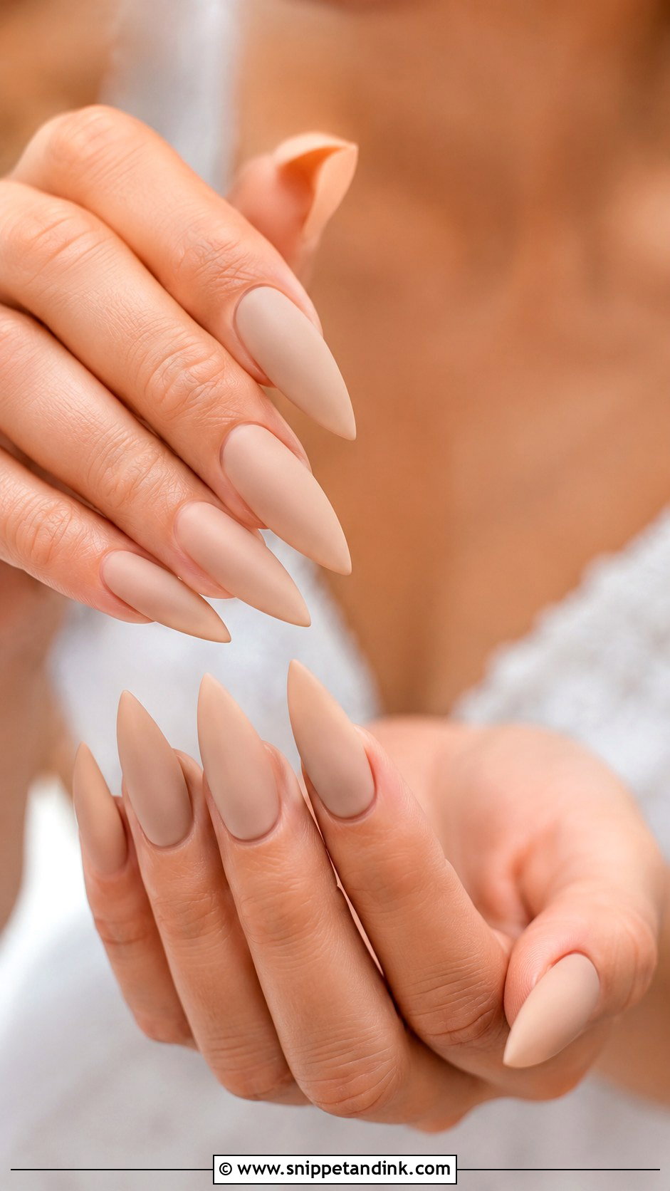 Matte Nude Stiletto Wedding Nails - Snippet and Ink - 20 Stiletto Wedding Nails