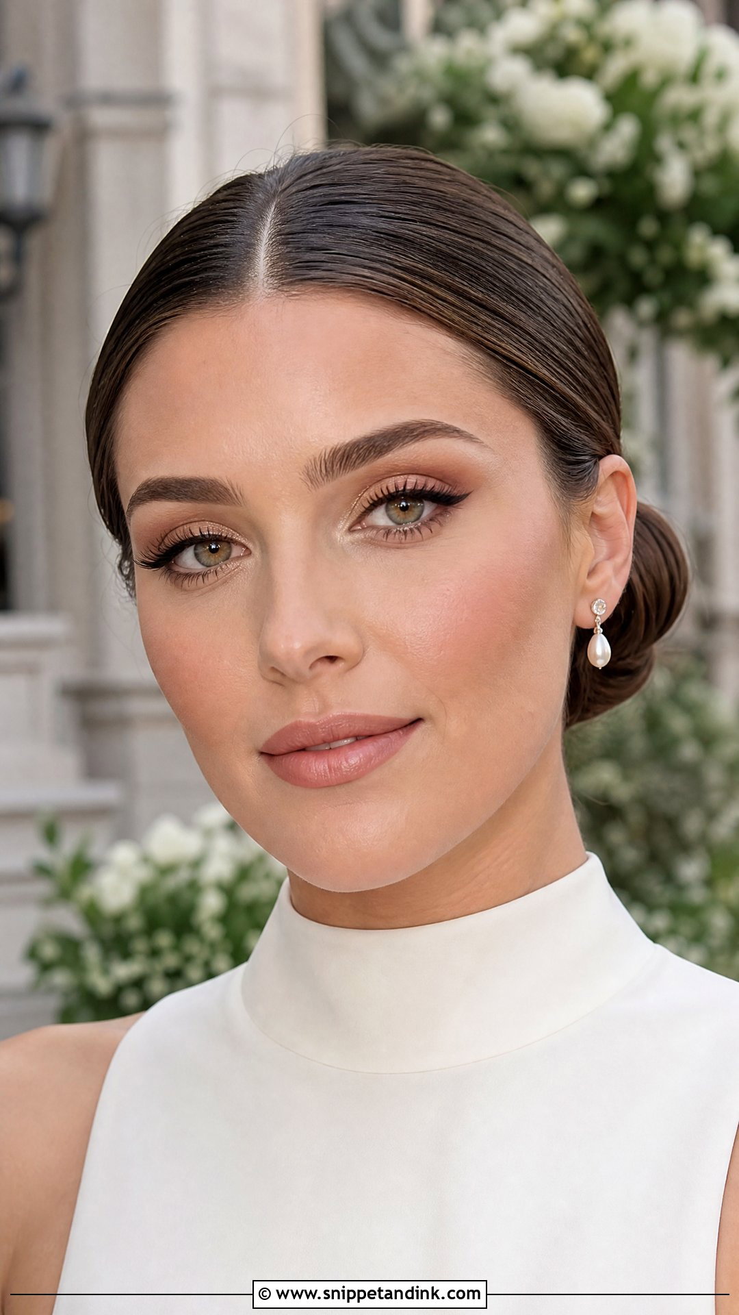 Matte Wedding Makeup With Sleek Bun - Snippet and Ink - 20 Wedding Makeup and Hair Ideas