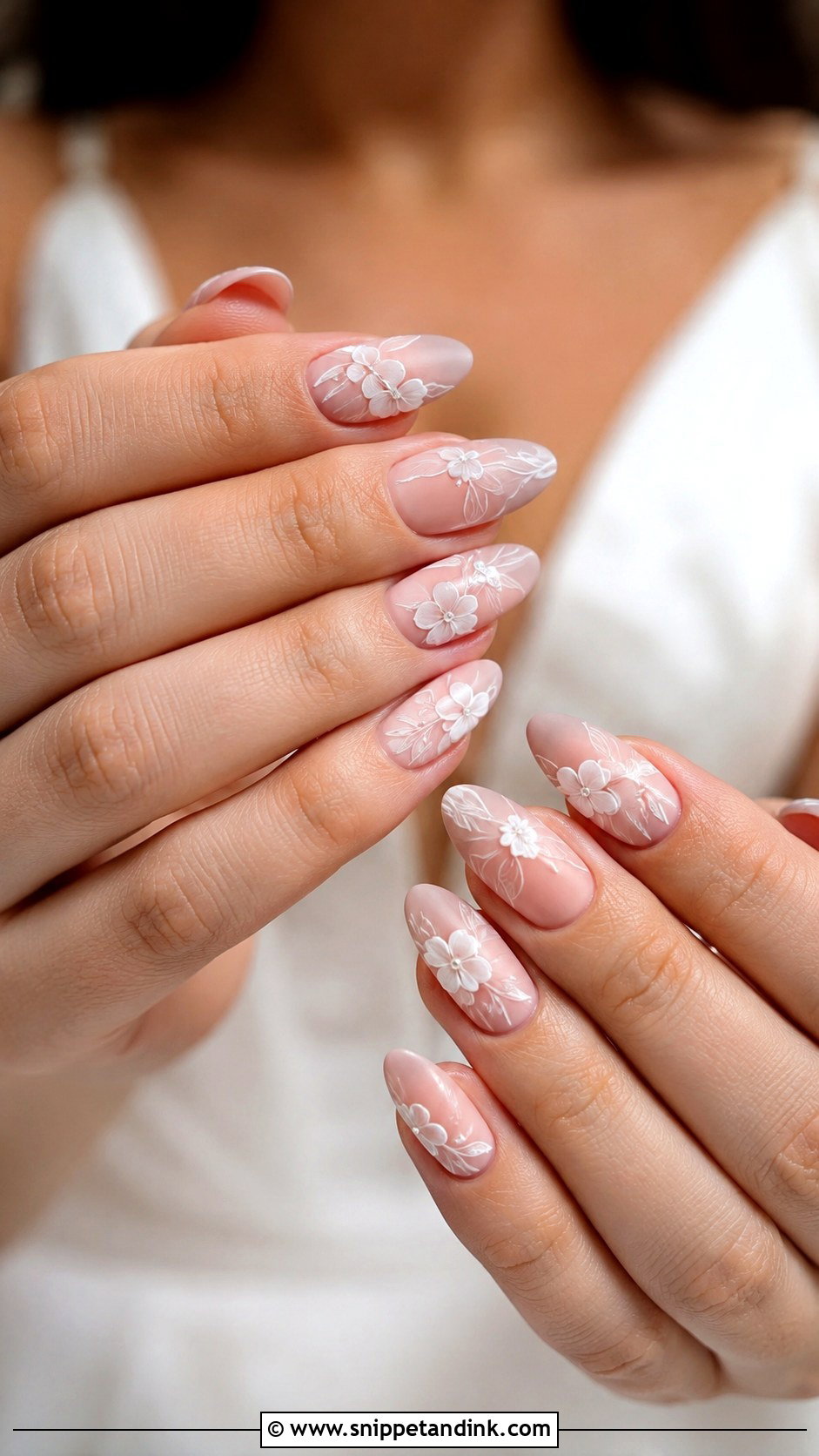 Matte Wedding Nails With Flowers - Snippet and Ink - 20 Wedding Nails with Flowers