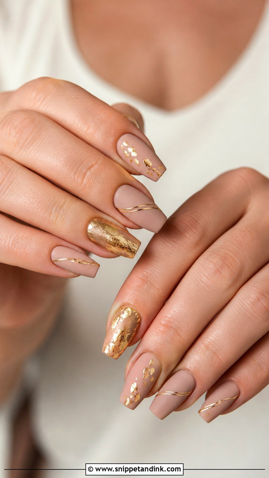 Matte Wedding Nails With Gold Accent - Snippet and Ink - 20 Wedding Nails Gold Accent