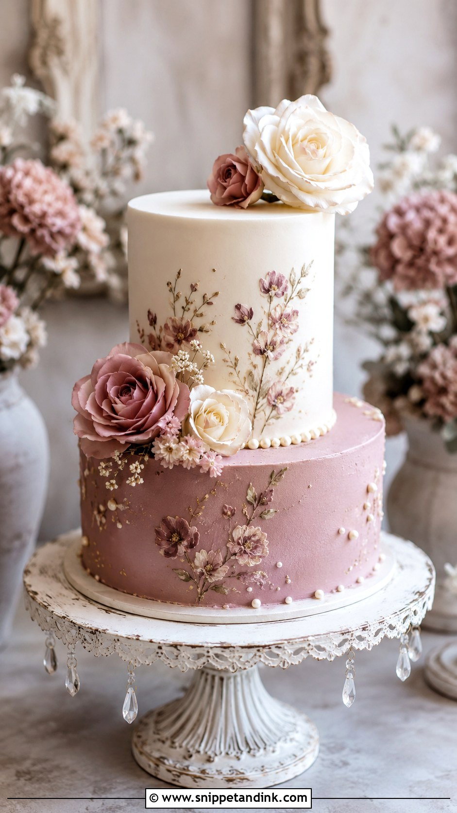 Mauve And Ivory Two Tone Wedding Cake - Snippet and Ink - 20 Two Tone Wedding Cake Ideas